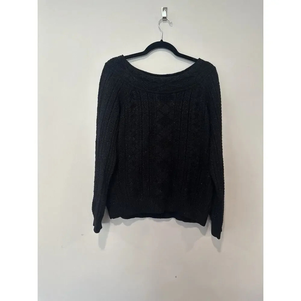 Lauren Ralph Lauren Womens Knit Sweater Size XL Black Sparkle 1451